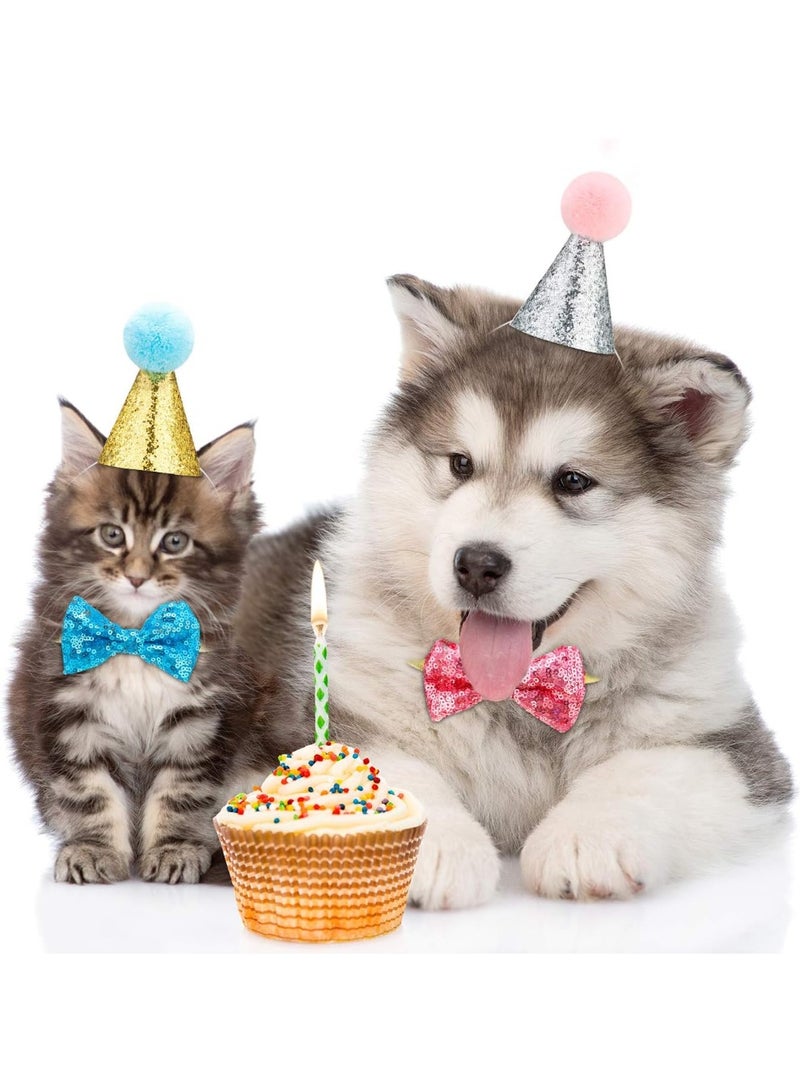 4 قطع قطة عيد ميلاد قبعة Bowtie لطيف قابل لإعادة الاستخدام الكلب الحيوانات الأليفة Headwear قابل للتعديل والطوق الكلب Headband Topper للقطة الحيوانات الأليفة الصغيرة والمتوسطة (بحيرة الأزرق والوردي ، أسلوب أ) - Image 4